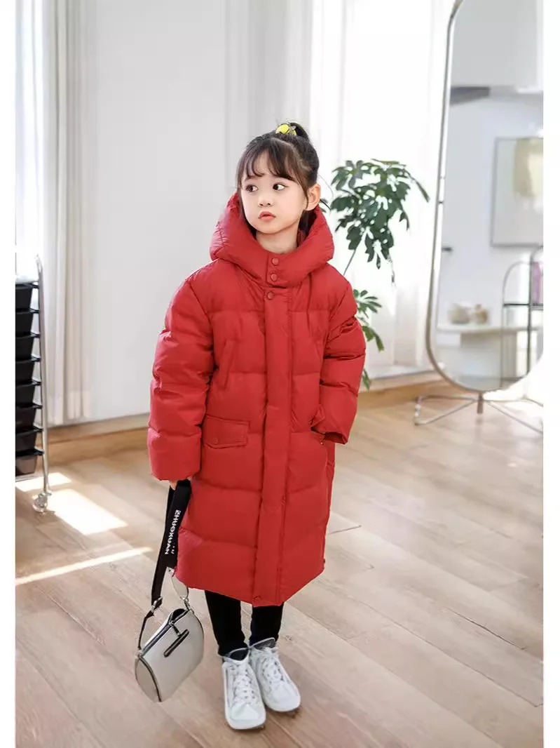 

Kids Hooded Parkas Winter Children Cotton Padded Jacket Girl Big Warmer Outwear Loose Style Mid-Length Coat 5-14Y TR229