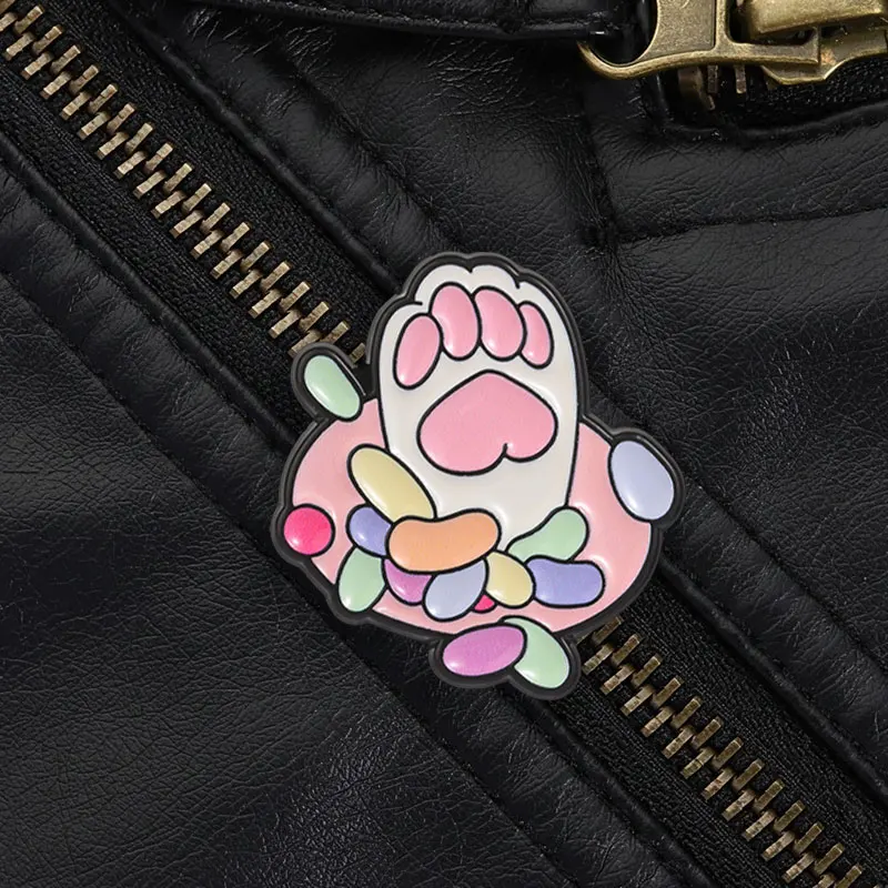 Cute Pink Cat Paw and Gummy Candy Enamel Pin Kawaii Pastel Style for Cat Lovers Backpack Jacket Daily Wear