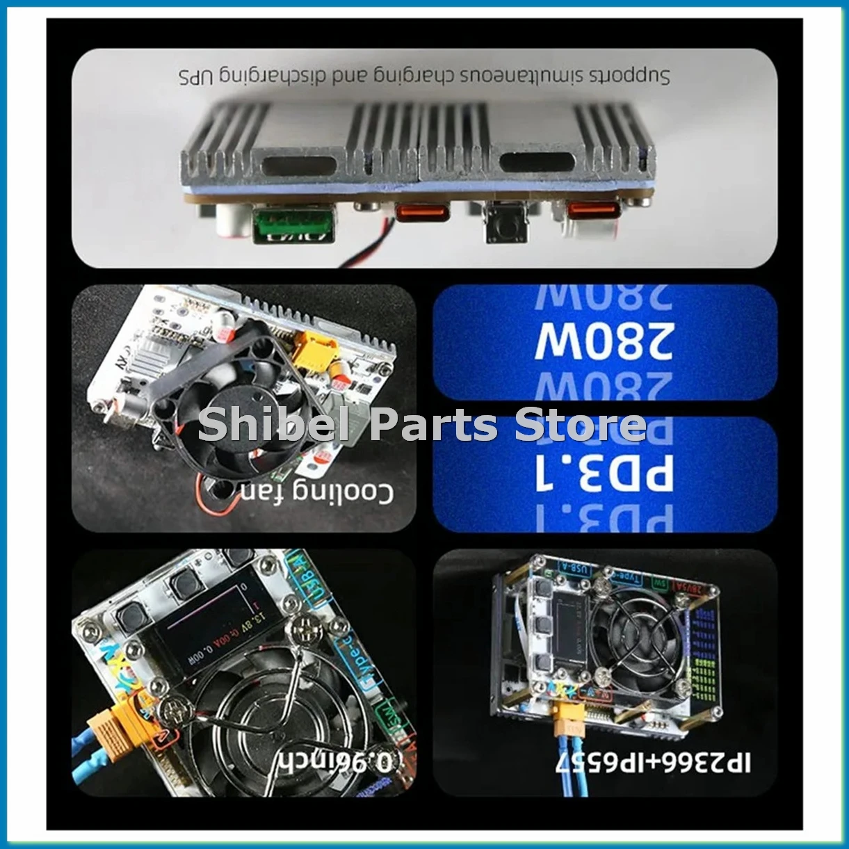 

PD3.1 Модуль быстрой зарядки 140 Вт + 240 Вт/280 Вт 0,96 дюйма Li/Li-Iron 21700/18650 2S/3S/4S/5S/6S DIY Power Bank Материнская плата XT30-A57M