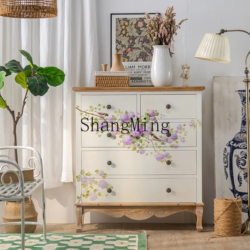 

SM Chinese handmade oil painting art chest cabinet large capacity locker painted porch cabinet with drawers