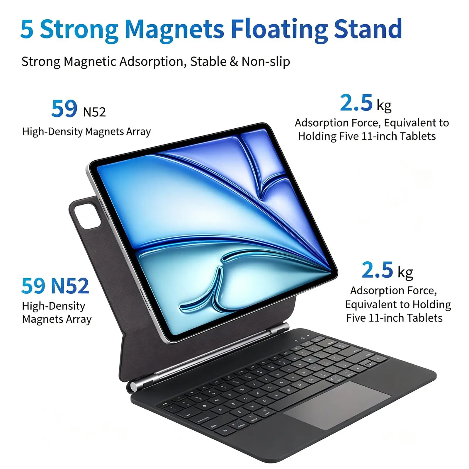 Bluetooth Wireless Trackpad Keyboard Cover Slim Portable Protective Folio Magnetic Floating Keyboard Case for iPad Backlit