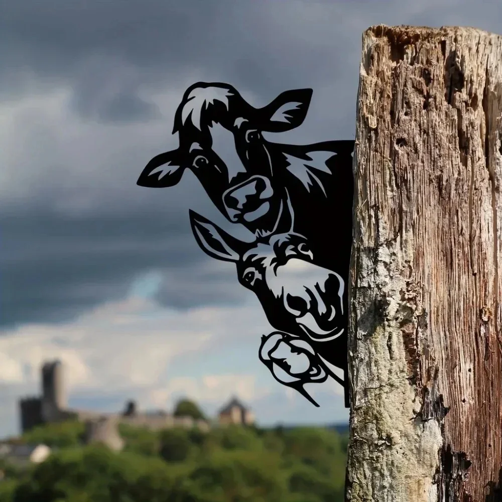 2D Metal  Donkey and Duck Iron Silhouette Fence OrnamentAdd a Touch of Whimsy to Your Garden with This Adorable Cow,