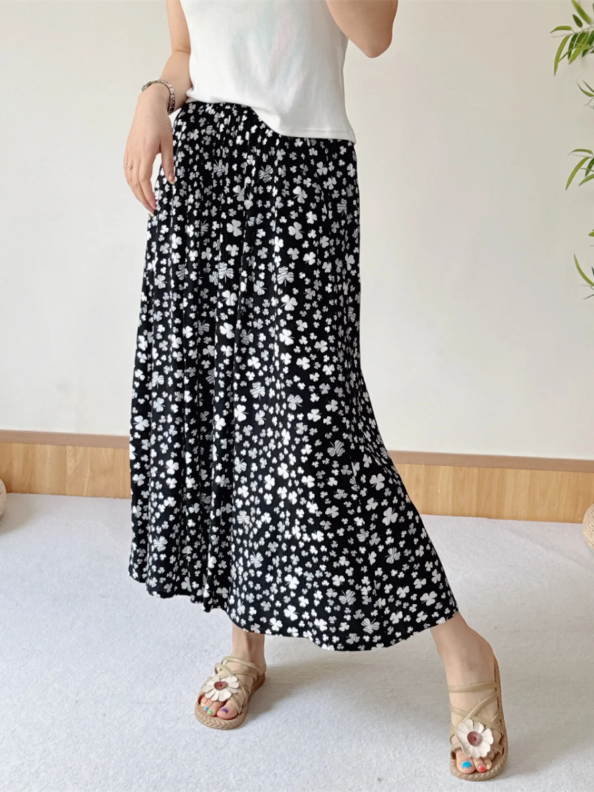 

New 2026 Cotton Silk Loose High Waist Thin Summer Fashionable Half Skirt Artificial Cotton Big Swing Waist Skirt Casual Style
