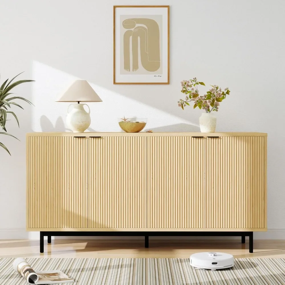 

Sideboard Buffet Cabinet with Storage, 58" Modern Fluted Coffee Bar Storage Cabinet with 4 Doors, Multi-Functional Media Console