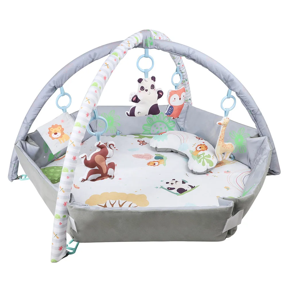 Baby Gym Play Mat, 8-In-1 Tummy Time Mat & กิจกรรมยิม, ล้างทําความสะอาดได้เด็กกิจกรรม Play Mat 5 ของเล่น, ทารก Play Mat