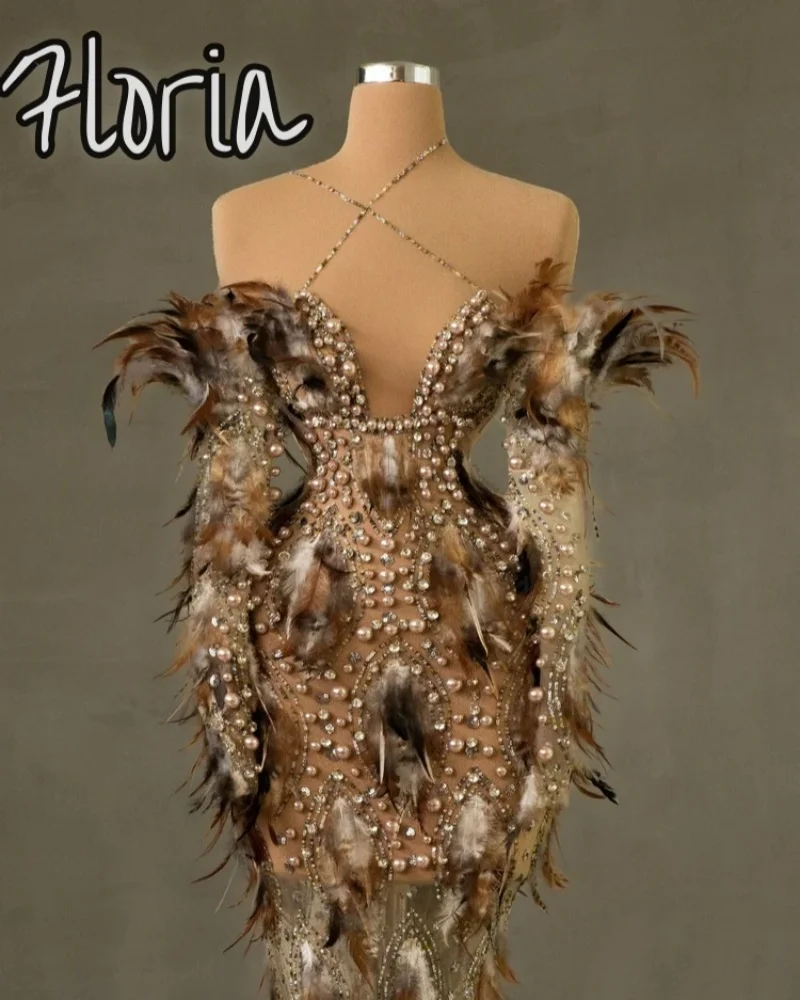 

Sexy Off Shoulder Mermaid Prom Dresses With Pearls and Feathers Evening Dress Custom Made Formal Party Dresses Customized Women