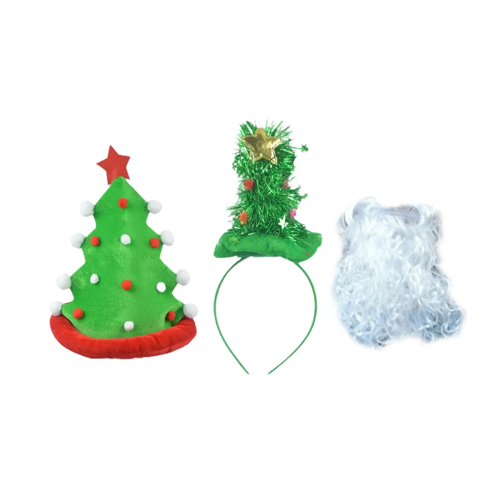 

3Pcs Christmas Costume Accessories Comfortable Headband Christmas Tree Hat Fake Beard for Themed Parties Celebration
