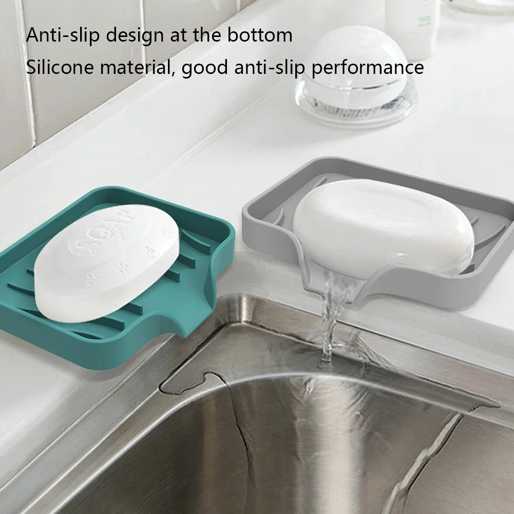 Silicone Soap Dish for Bathroom Self Draining Soap Bar Holder Kitchen Sink Soap Dish Sponge Drain Pad Countertop Soap Dispenser