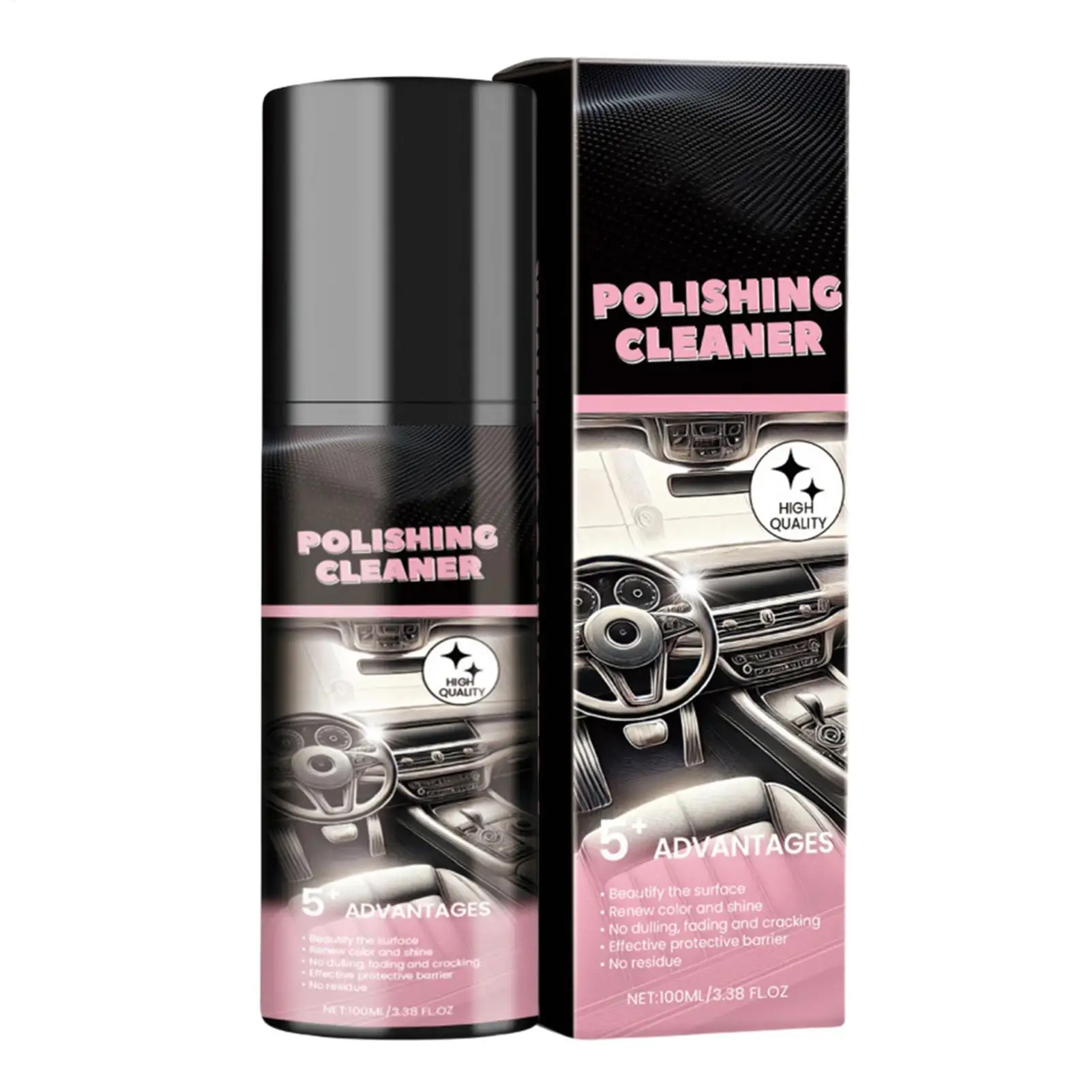 

Car Interior Polish & Cleaner Spray 100ml All-Purpose Detailer for Dashboard Leather Plastic Restores Shine & Protects Care Kit