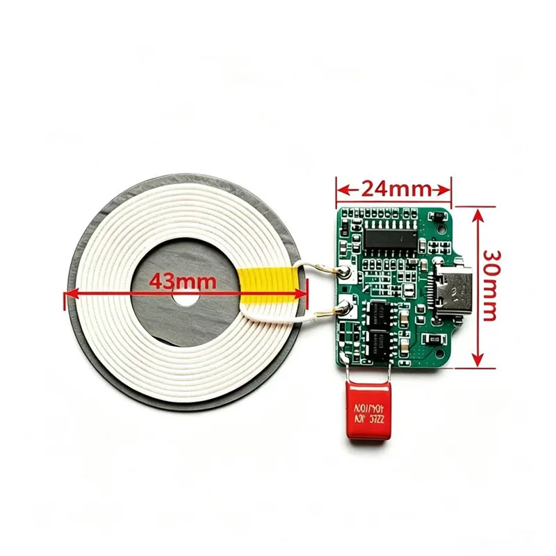 15W Qi Wireless Charger Transmitter Module with Built-in MCU Universal Type-C PCBA Circuit Board with Coil for DIY Furniture Car