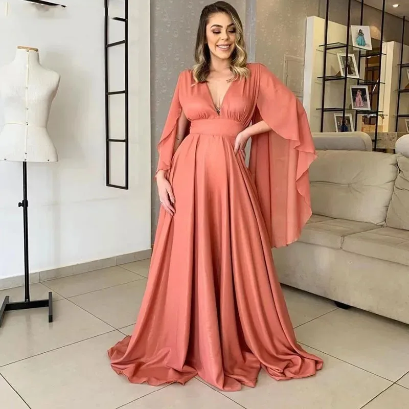 

Simple Light Coral Chiffon Prom Dresses Women Deep V-Neck Backless Sexy Long Formal Evening Dress Party Gowns