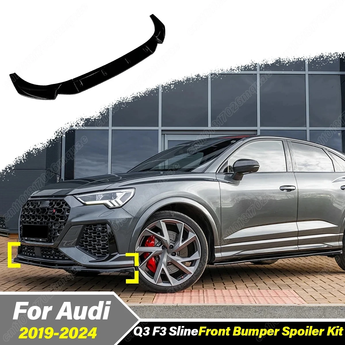 

For Audi Q3 F3 Sline 2019 2020 2021 2022 2023 2024 Car Front Shovel Fender Front Bumper Spoiler Lip Decorative Accessories Kit