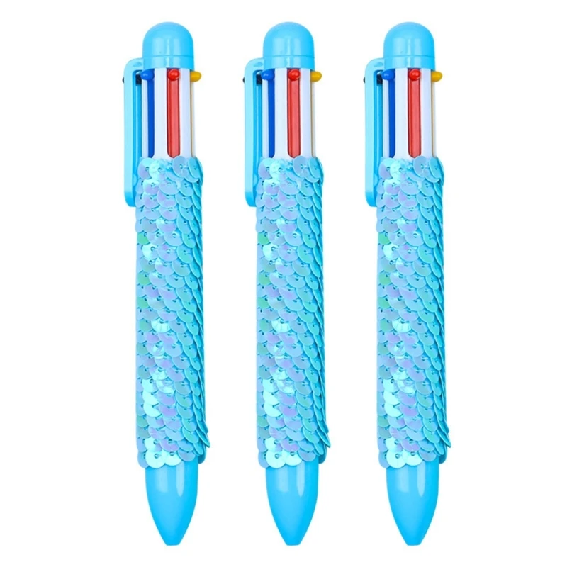 

10pcs 6 Colors Sequins Ballpoint Pen 1.0mm Shuttle Pen Multicolor Pen Retractable Ballpoint Pen for School Students