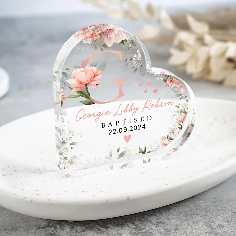 Personalized Floral Baptism Heart Plaque, Baptism Gift, Baptism Keepsake, Baptism Present