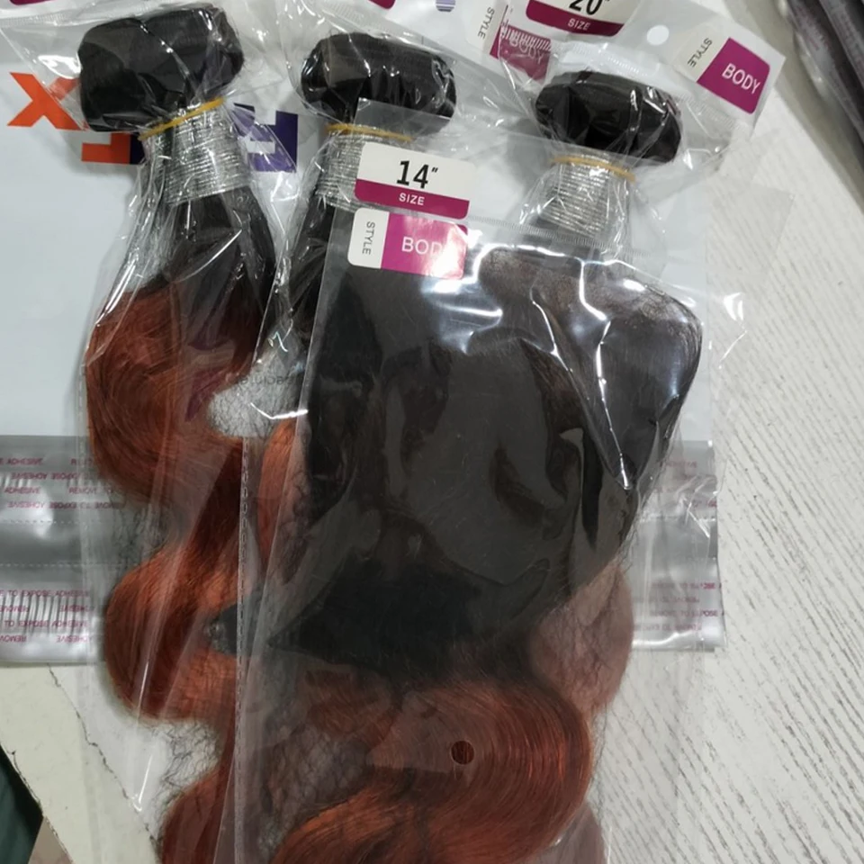 T1b/350 أومبير الزنجبيل الملونة الجسم موجة حزم مع HD إغلاق الشعر البشري 3/4 حزم مع إغلاق البرازيلي عذراء الشعر 8-30 #2