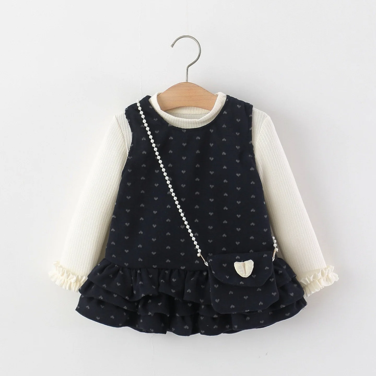 Girl Autumn Dress Sets 2026 New Fashion Kids O-Neck Long Sleeve Base Layer Polka Dot and Autumn Princess Dress two price sets