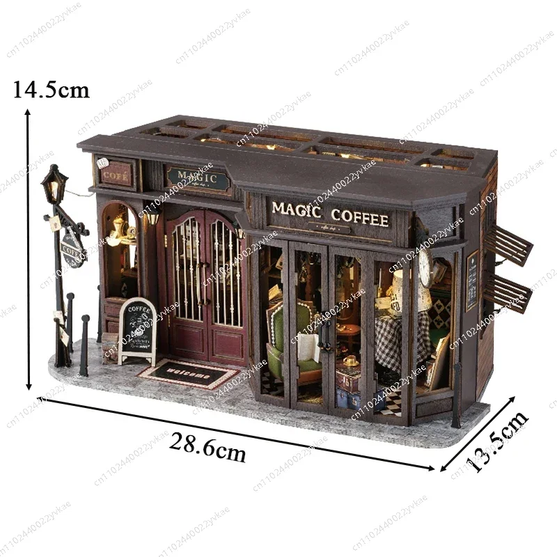 

Vintage Magic Coffee Shop DIY Wooden Doll Houses Miniature Model Kit Casa Dollhouse with Furniture for Friends Birthday Gifts