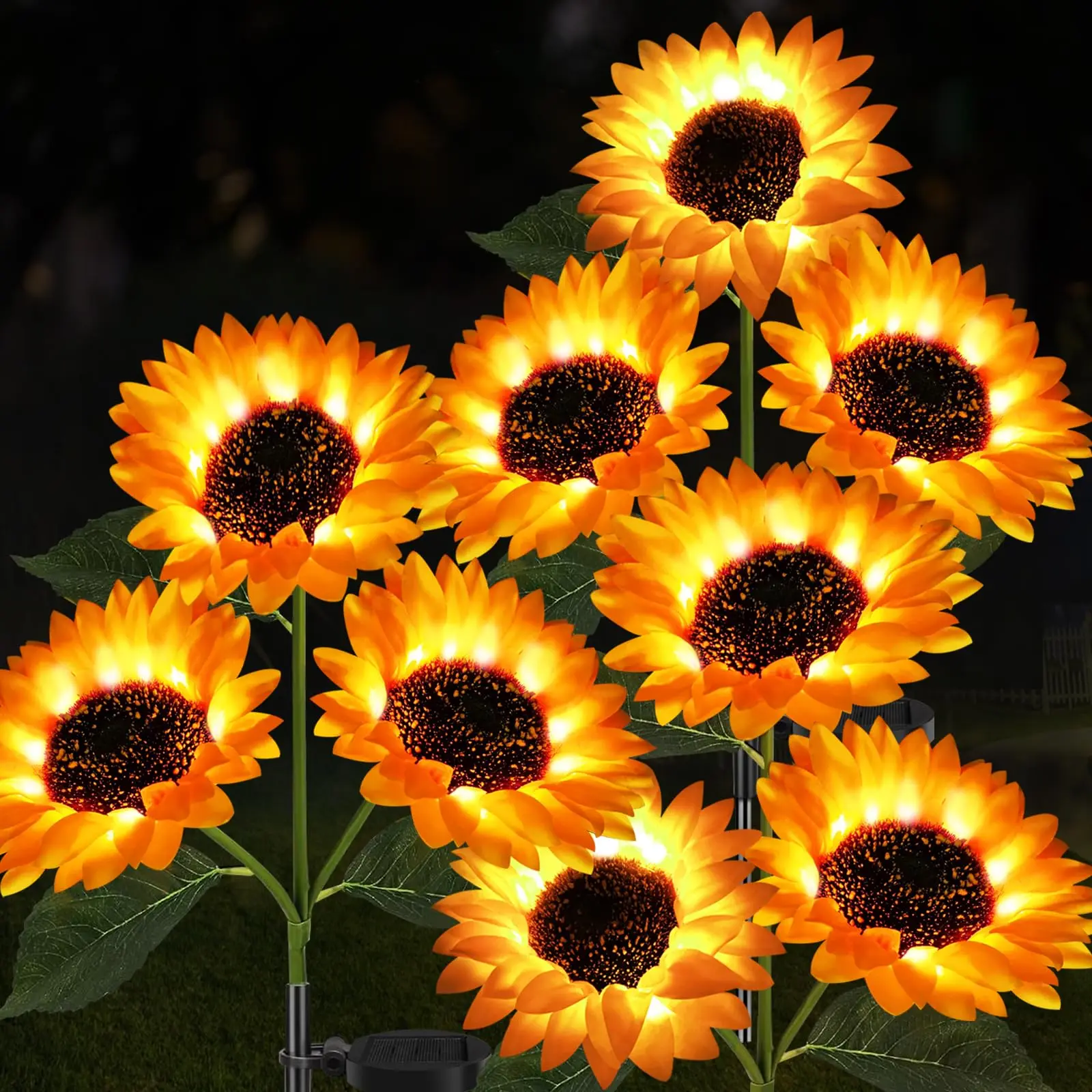 Luces de jardín alimentadas por energía Solar, paquete de 3 luces solares para exteriores con 9 girasoles más grandes, impermeables, flores