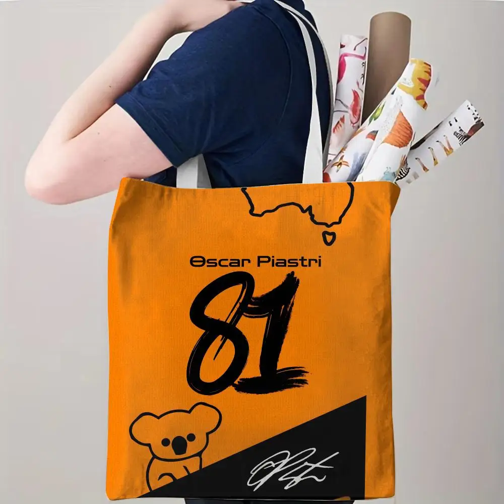 Racing 81 Oscar P-Piastri Storage Bags Canvas Double-Sided Print Beach Bag Durable Lightweight Shoulder Travel Bag Gift Eco