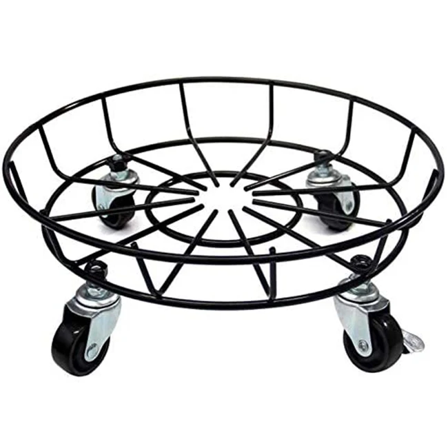 Simple and Portable Black Metal Flower Pot Stand Plant Flower Stand with Universal Wheel