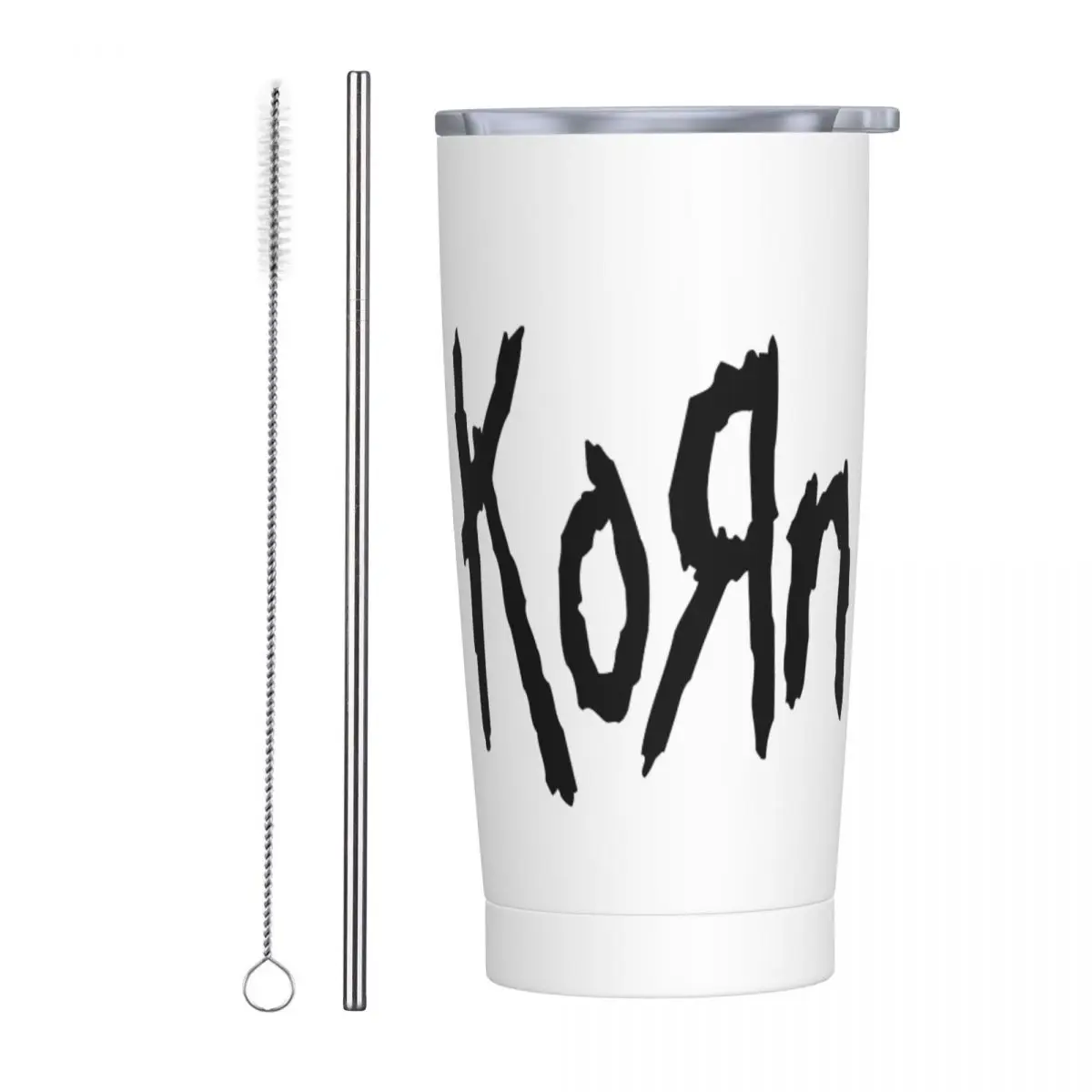 Korn Logo Insulated Tumbler with Straws and Lid Rock Music Stainless Steel Travel Coffee Mug 20 Oz Smoothie Tea Mugs