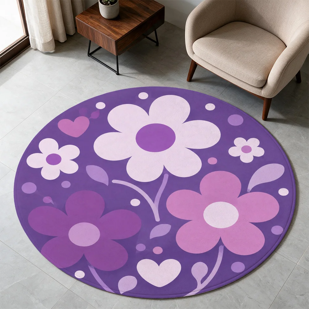 Large Round Floral Pattern Area Rug for Living Room Boho Chic Decor Soft Plush Mat