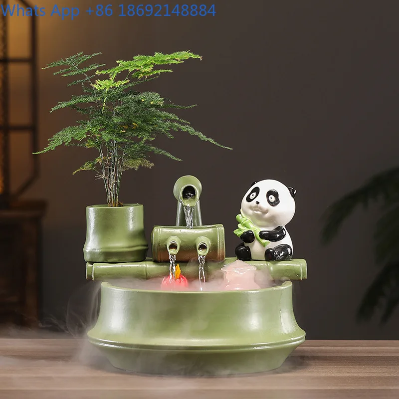 Ceramic Lotus Home Office Desk Decor with Water Flow Feature for Living Room and Business Opening Decoration
