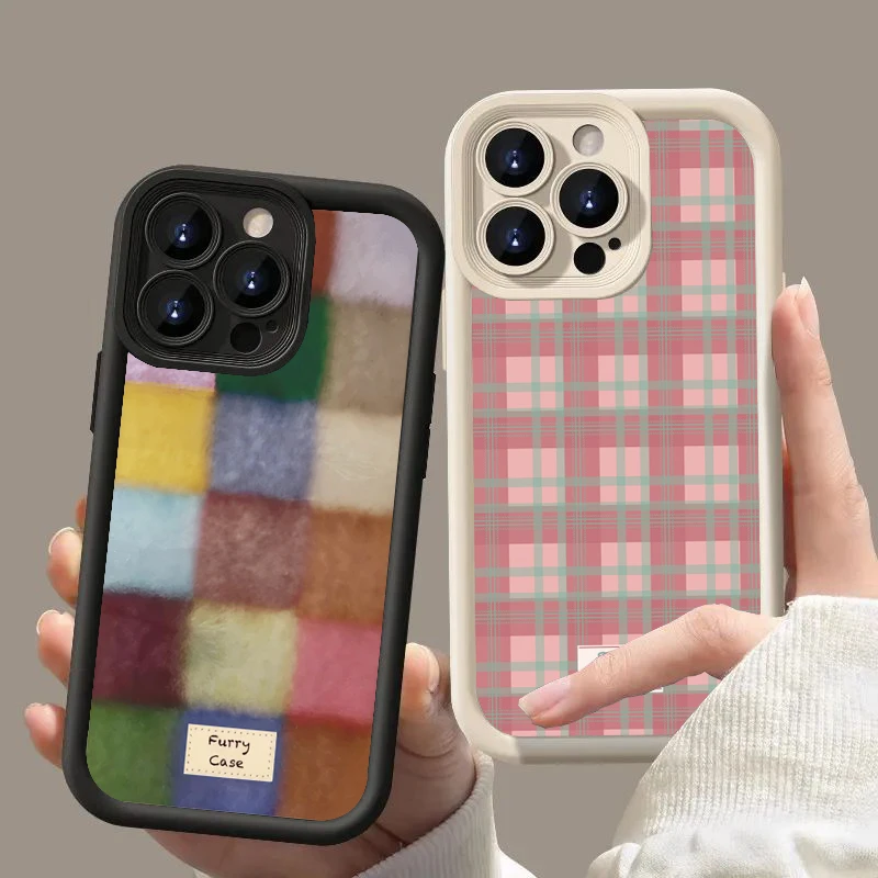 Cute Dopamine Color Block Match Plaid Phone Case For Xiaomi Redmi Note 14 13 12 Pro Plus 5G 12S 11S 11 Redmi 13C 14C Soft Cover