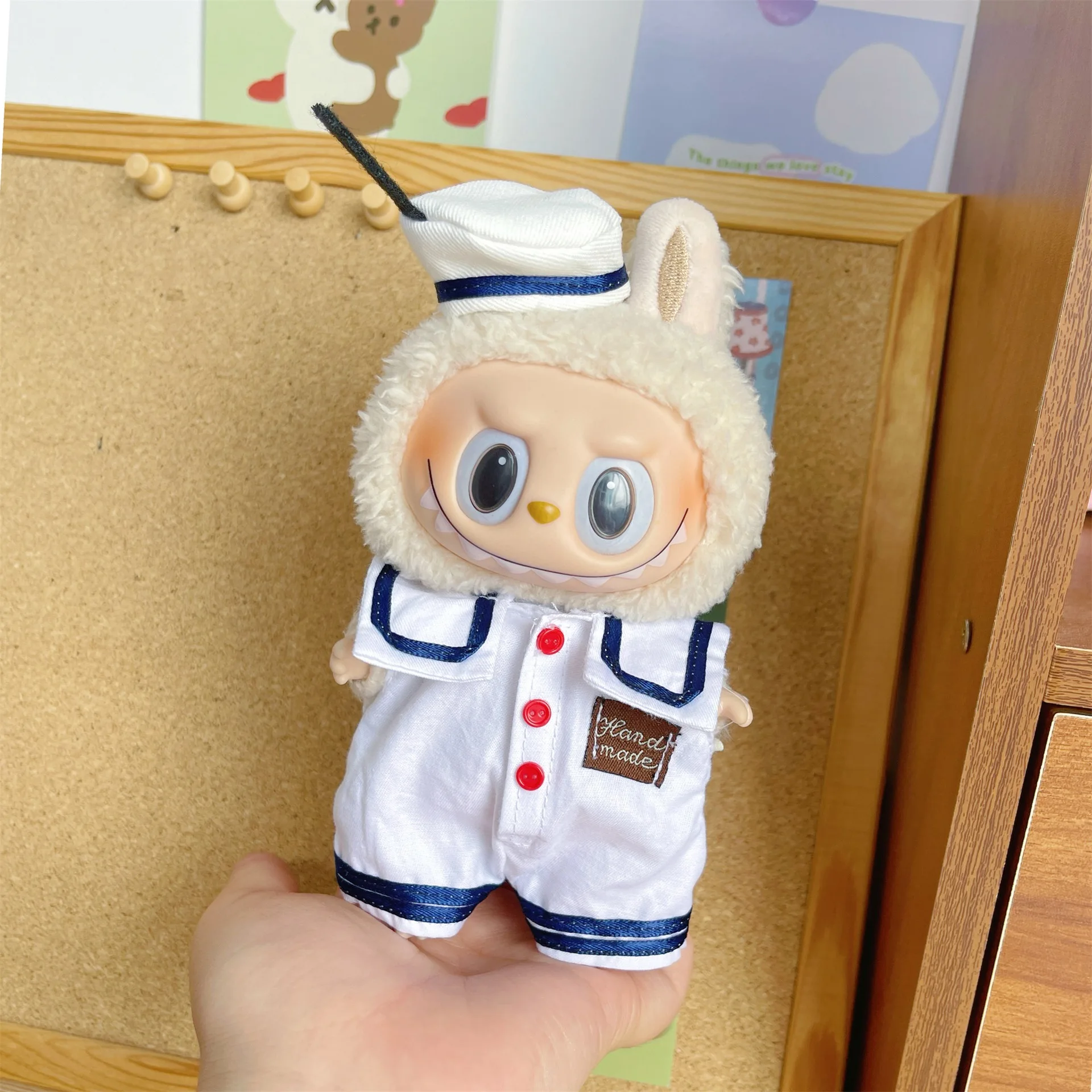 

Прекрасный костюм, комбинезон для мини-куклы Ropa Labubu 17 см, одежда в морском стиле, модный дизайн, одинаковая обувь, шляпа, которую вам нравится