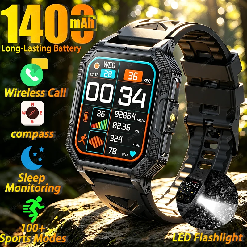 2026 newhigh-endoutdoorhikingadventuresmartwatch,1400mAh large battery,wirelesscommunication,voiceassistant,heartrate monitoring