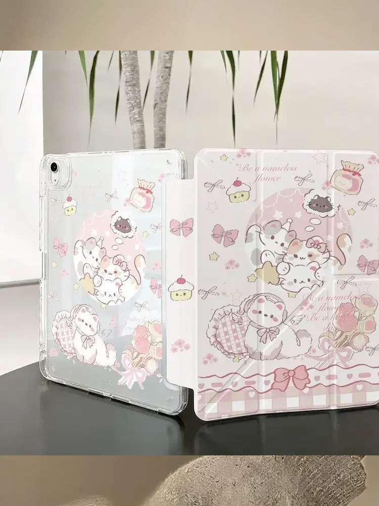 Korean Kawaii Rose Cat Candy Bow For iPad Pro Air 13 11 M5 M4 M3 M2 2 1 11th A16 12.9" 10 9 8 7 6 5 Th Mini 7 6 5 4 7.9" Case - view 5