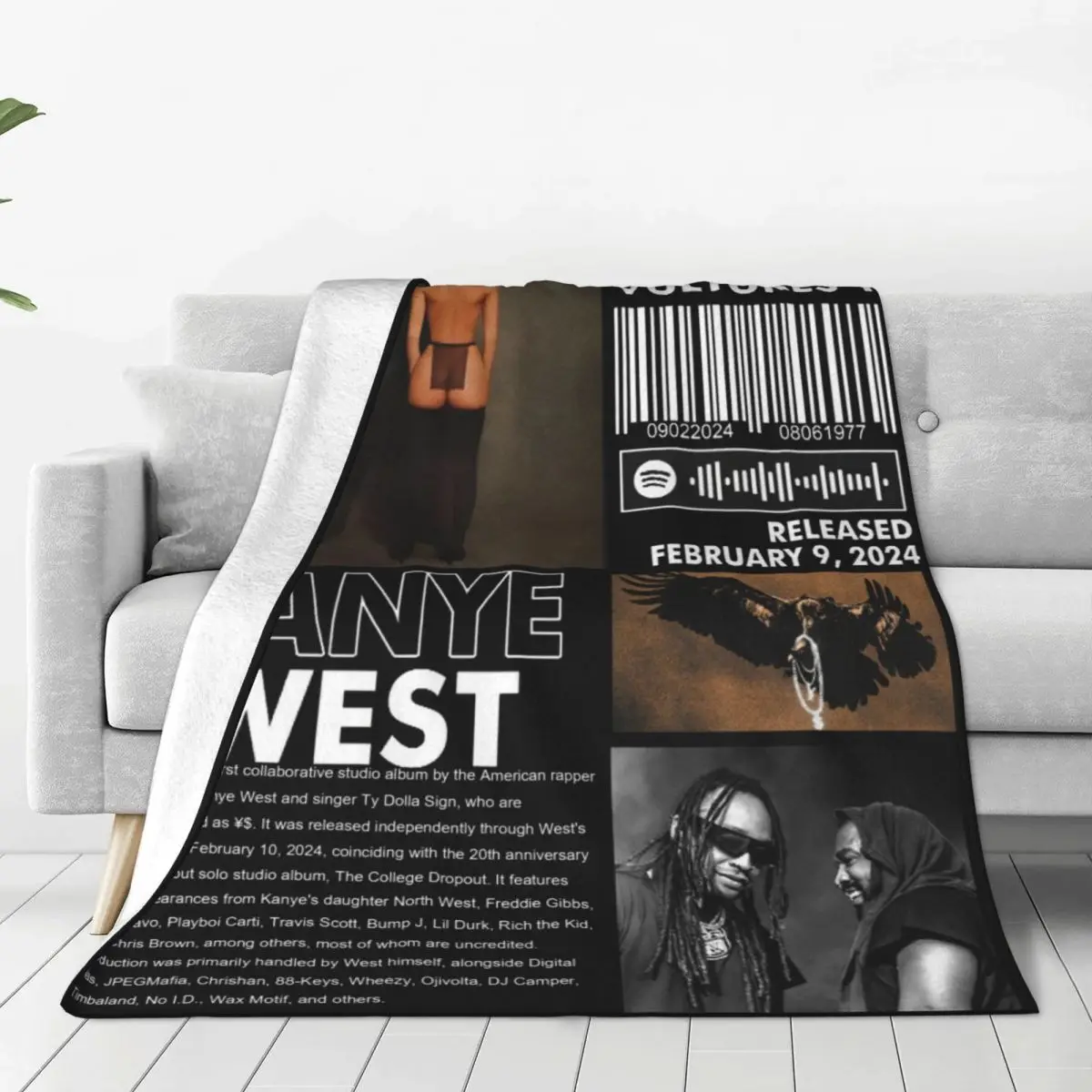 Kanye West Ty Dolla Sign Vultures 1 Album Blanket Fleece Sofa Rapper Hip Hop Rap Throw Blanket Comfortable Ultra-Soft Throws