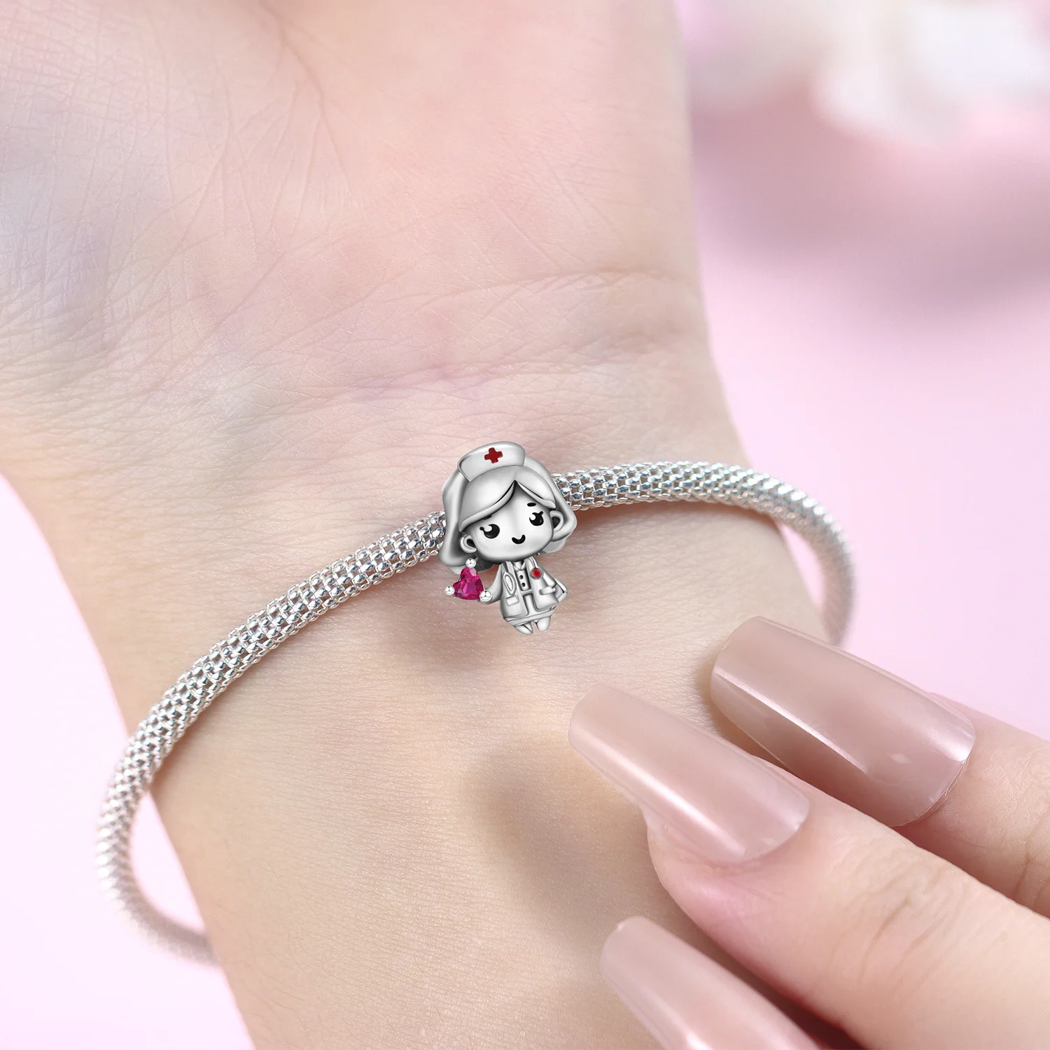 925 Sterling Silver Cartoon Character Nurse Beads Fit Bracelets Decoration DIY Birthday Party Gift Jewelry Bracelets Accessory