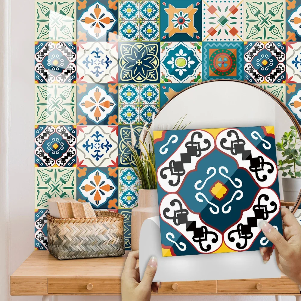 10pcs/set Moroccan Style Tiles Sticker Kitchen Backsplash Oil-proof Cupboard Washbasin Peel & Stick Waterproof Art Wall Decals