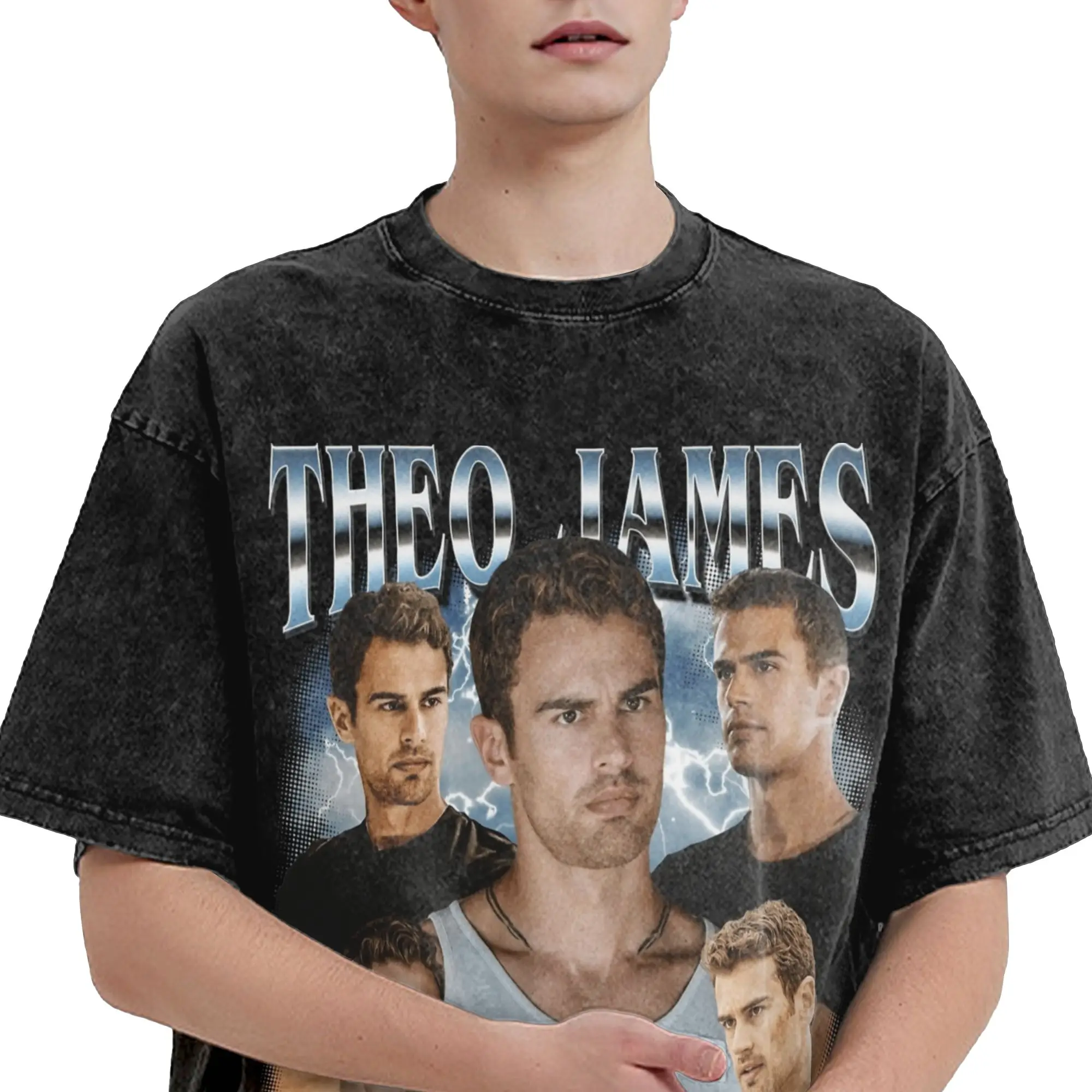 Theo James T Shirts Hip Hop Washed Short Sleeve Street T-Shirt  Vintage Men Women Tops Streetwear Printed Tee Shirt