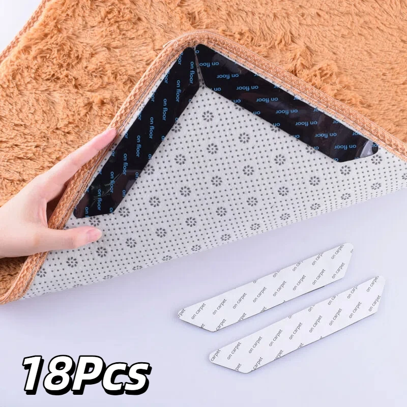 18 Carpet Inserts, Anti Slip Carpet Mat Fixing Stickers, Reusable Floor Mat Adhesive Pads