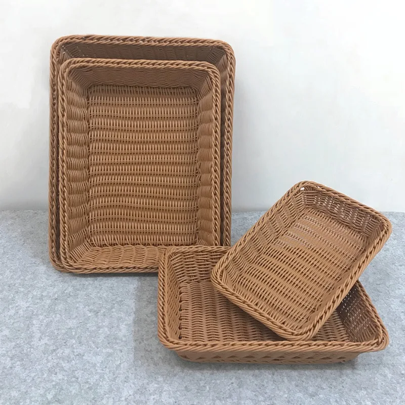 Hand Woven Imitation Rattan Serving Baskets for Bread Fruit Vegetables Restaurant Serving Tabletop Display Storage Basket