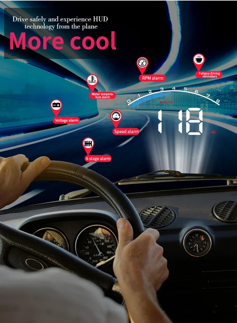 M6S OBD2 HUD Digitales Auto-Head-Up-Display Windschutzscheiben-Projektor Tachometer Wassertemperatur Spannung Auto-Zubehör Bordcomputer – Detail 3