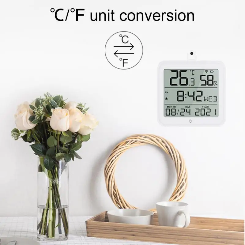 Sensor inteligente de temperatura y humedad para interiores, higrómetro con WiFi, pantalla LCD, funciona con Alexa y Google Home, Tuya