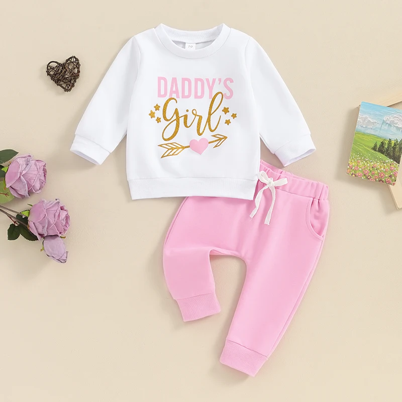 

Baby Girl 2Pcs Spring Outfits Long Sleeve Arrow Letter Print Sweatshirt + Pants Set Toddler Clothes 0-3Years