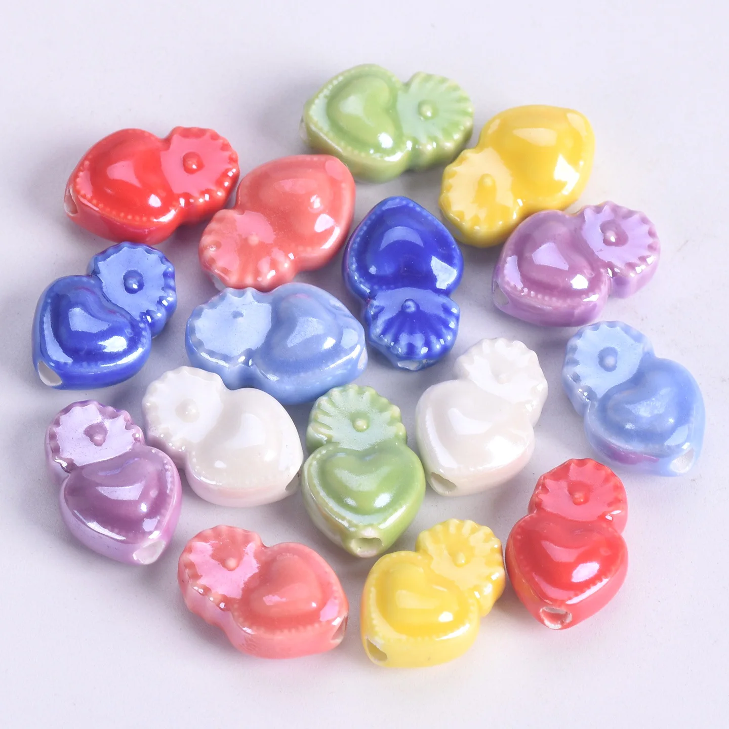 

10pcs Squid Heart Shpe 15x10mm Glazed Ceramic Porcelain Loose Beads For Jewelry Making DIY Crafts Supplies Findings