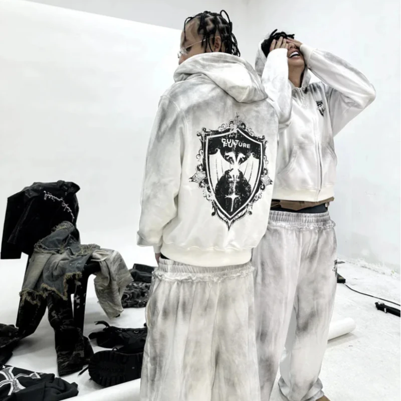 طقم سويت شيرت وسراويل مطبوعة عتيقة جديدة للخريف والشتاء لمواصفات ملابس الشارع، ملابس خارجية متعددة الاستخدامات للرجال