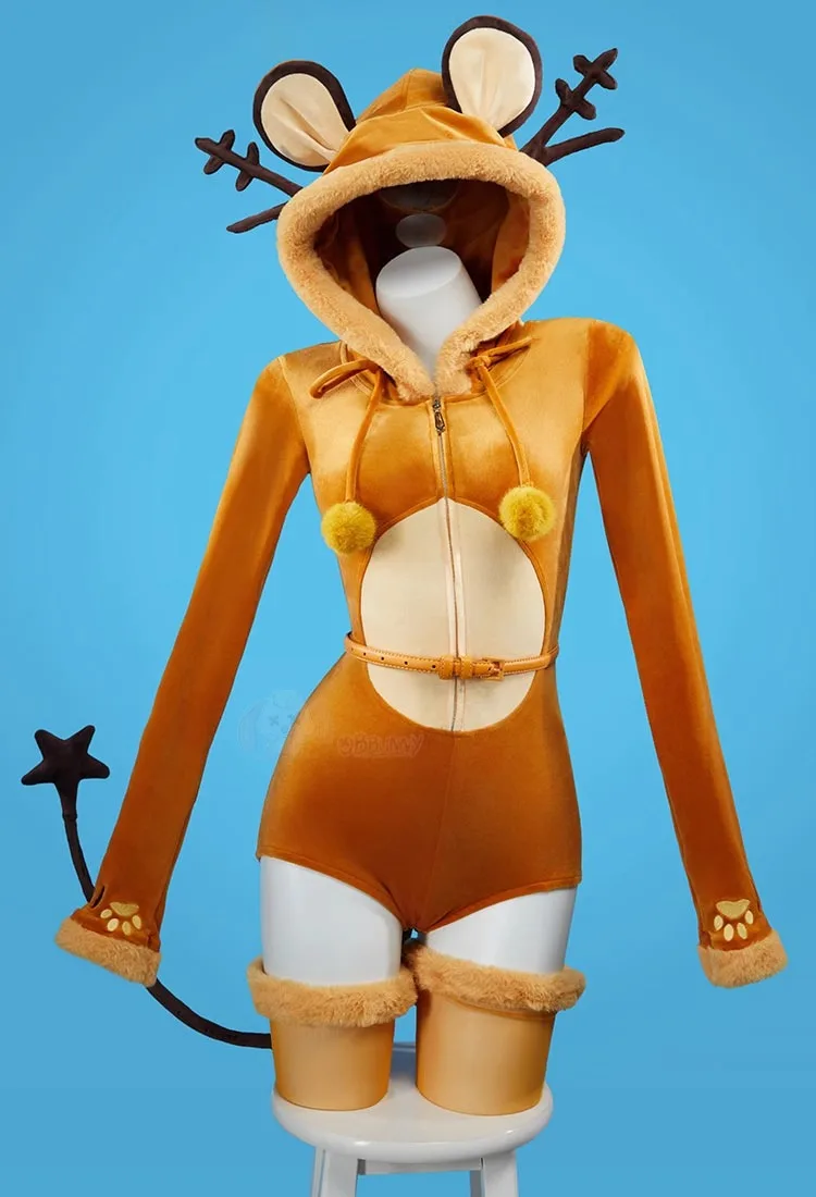 

Sexy Flannel Hooded Bodysuit Socks Suit Style Bunny Girl Cartoon Jumpsuit Uniform Dream Dong Dong Mouse cosplay costume Women