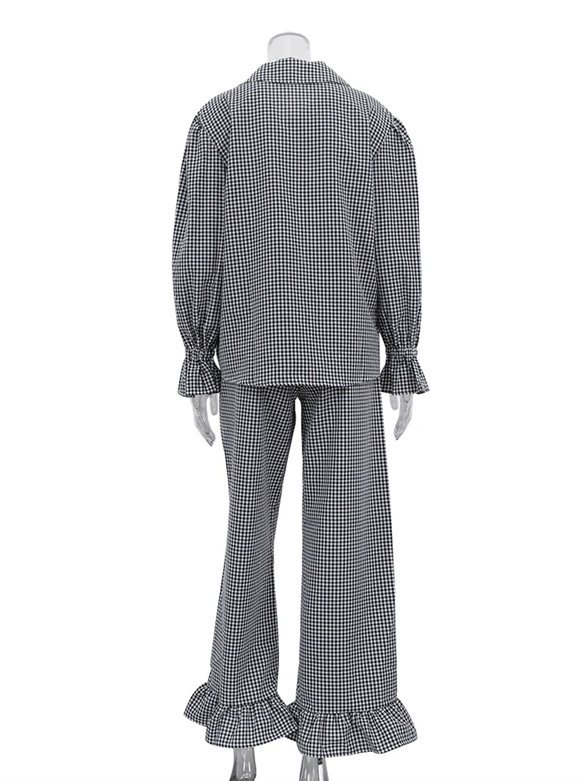 Marthaqiqi Loose Female Pajamas Suit Long Sleeve Nightwear Turn-Down Collar Nightgowns Pants Causal Women Sleepwear 2 Piece Set