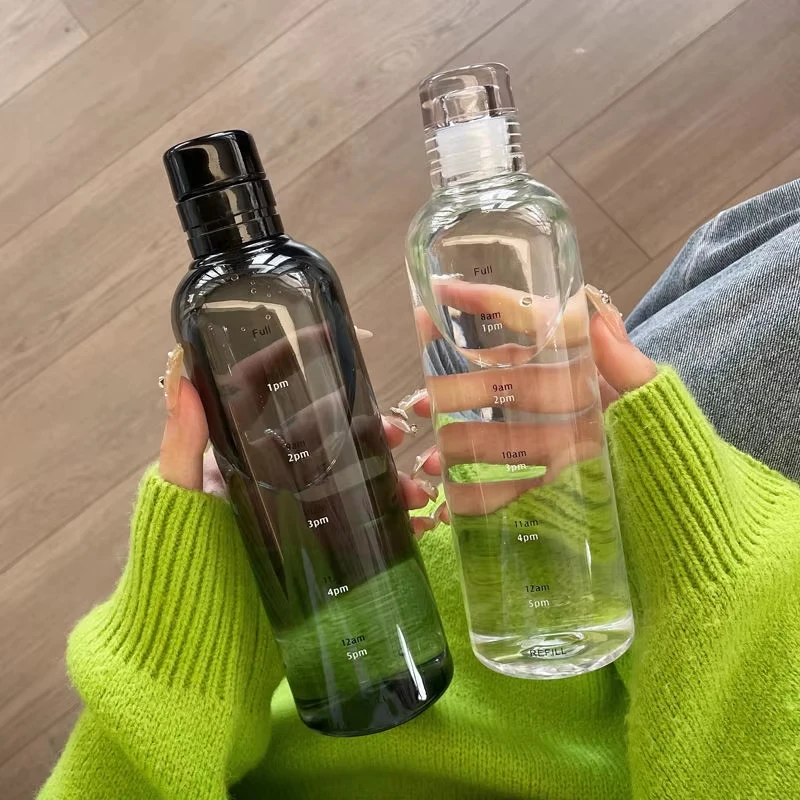 1/2PCS New Water Cup Sport Water Bottle With Time Scale Couple Plastic Portable Water Container Anti-drop Outdoor Water Bottle
