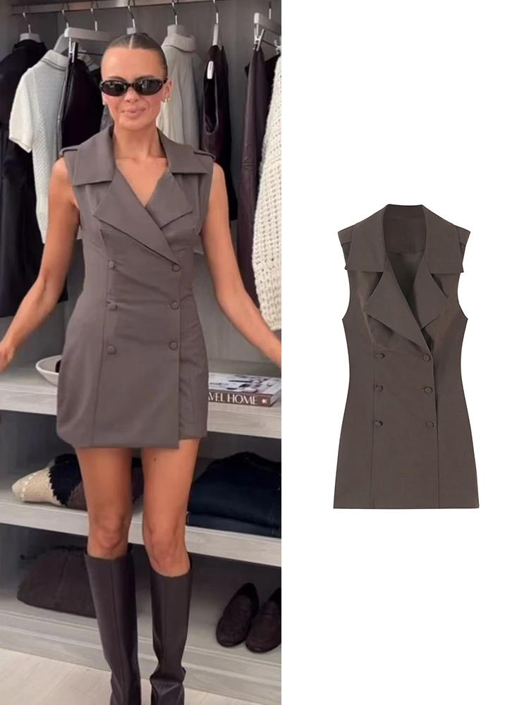 Robe courte élégante pour femme TFMLN, nouvelle collection automne, sans manches, col classique, coupe ajustée, tenue féminine