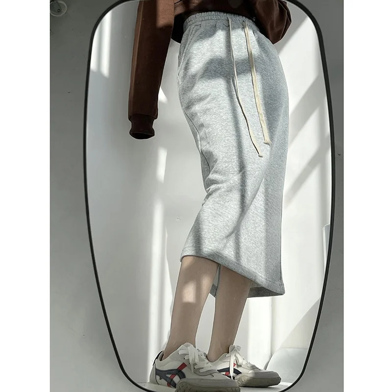 High Waist A-Line Midi Skirt for Pear Shaped Women Casual Versatile Asymmetrical Hem Straight Cut Full Length Cotton Skirt