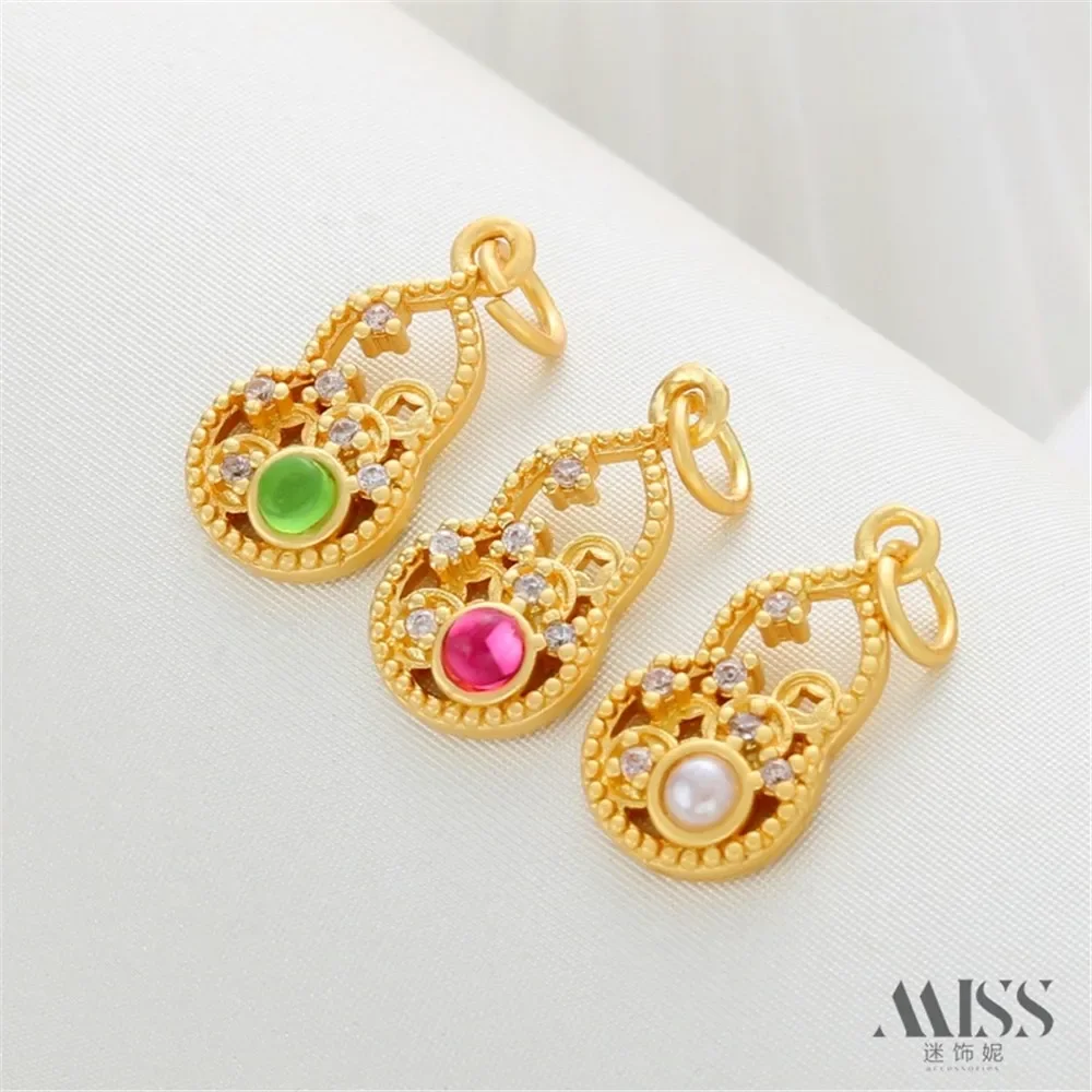 18K Gold Color Antique Gold Matte Gold Inlaid Zircon Gourd Pendant DIY Handmade Bracelet Necklace Hanging Accessories