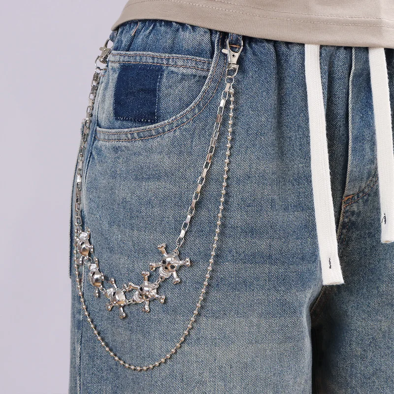 Skull Crossbone Multi Layer Pants Chain Gothic Punk Waist Chain Unisex Metal Jeans Chain Keyring Hip Hop Streetwear Hanging