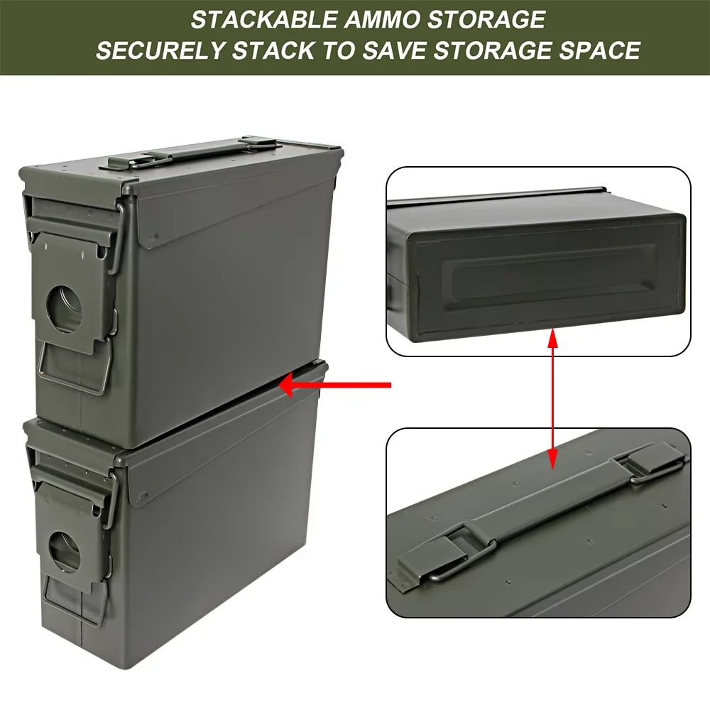 30 Cal Metal Ammo Can Steel Ammo Box Multifunction for Long-Term Waterproof Ammunition & Valuables Storage Box Accessory Box